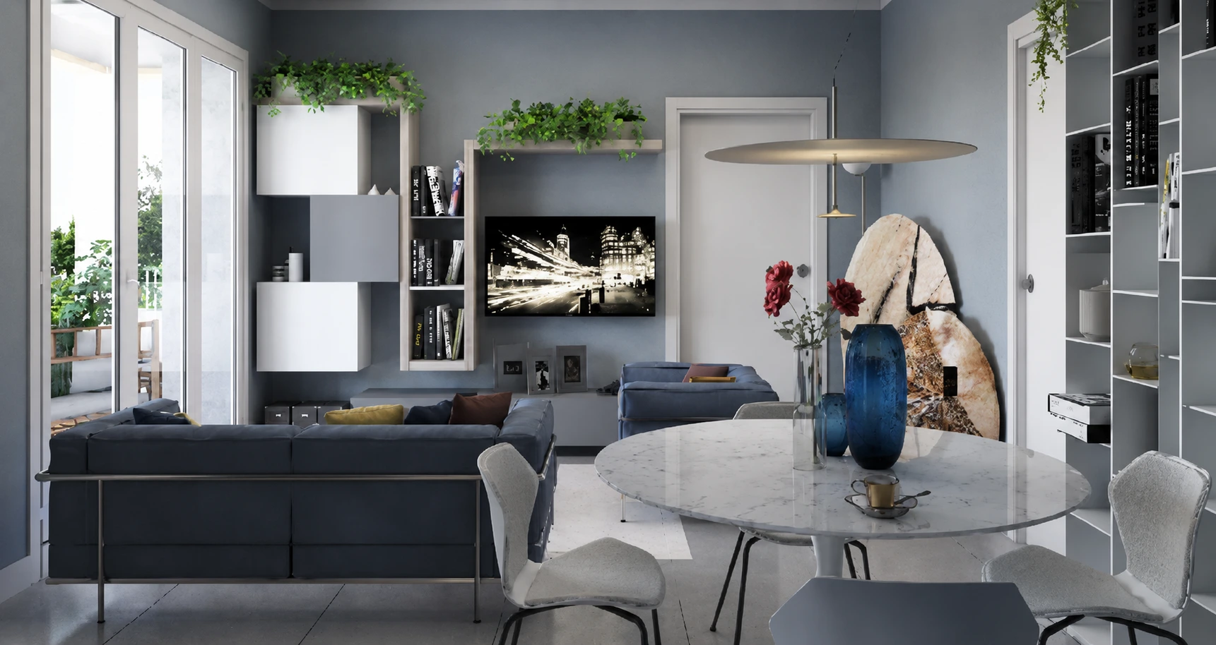 Render interno soggiorno e pranzo